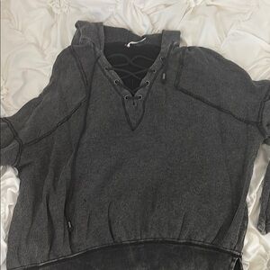 Gray Sweater with Lace-Up Detail